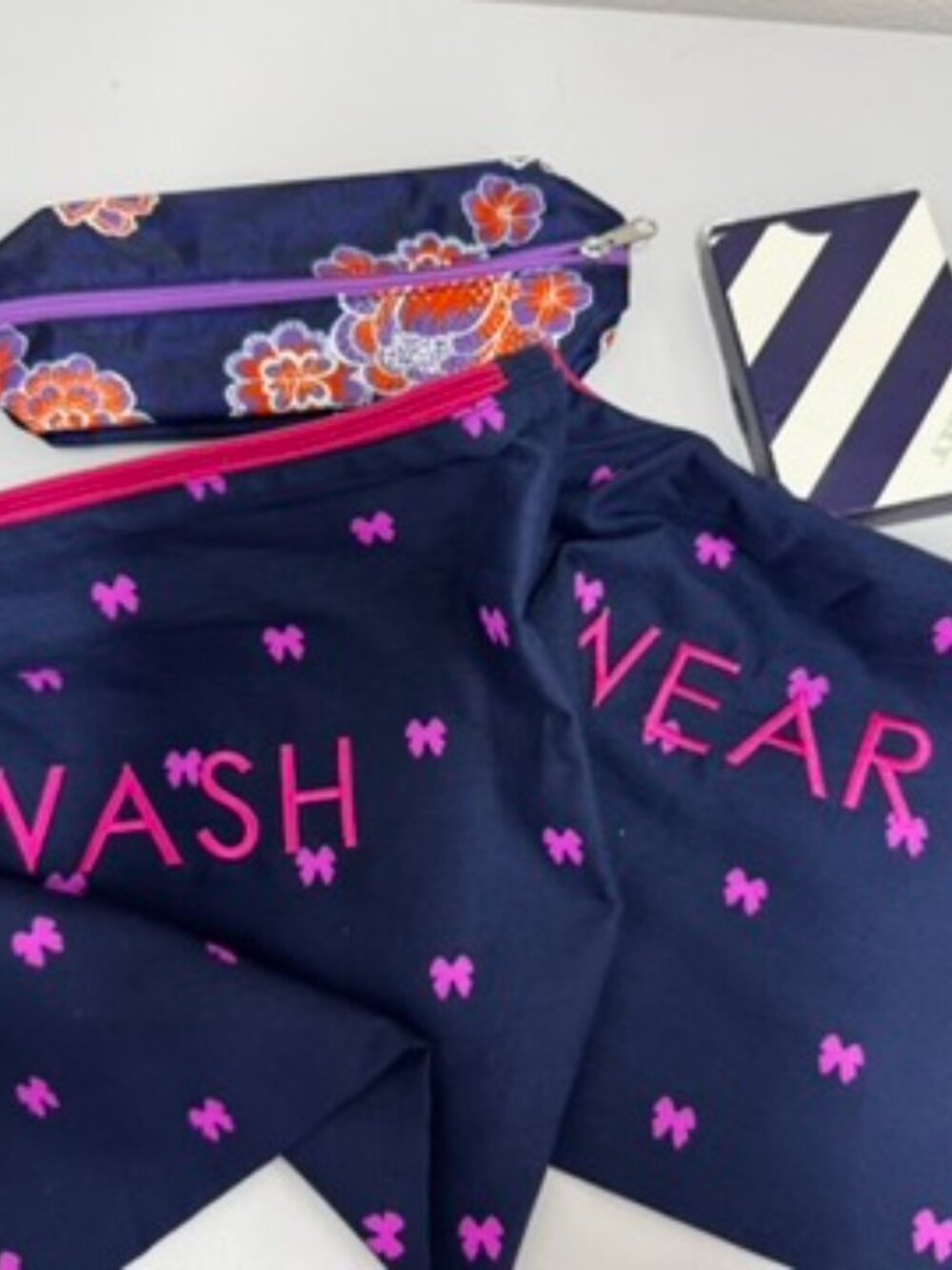 NWT J.Crew Navy and Pink Wash and Make up Bag Playing Cards Travel Bundle Gift